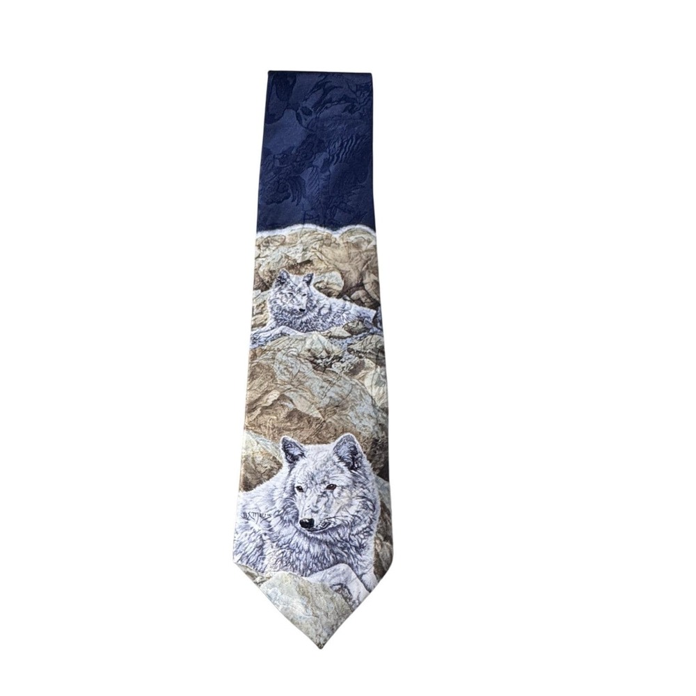 Endangered species 100% silk Mens‎ Wolf Nature Scene Necktie Blue Silk Blend